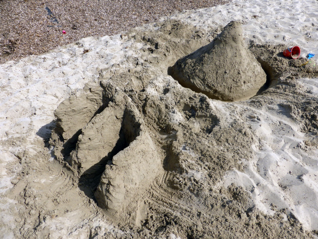 Letters in the sand at the Lido Sayonara beach at the village of Fontane Bianche