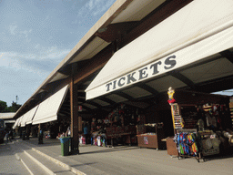 Souvenir shops and ticket shop at the entrance to the Parco Archeologico della Neapolis park at the Via Francesco Saverio Cavallari