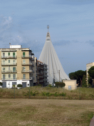 The Santuario della Madonna delle Lacrime church, viewed from the ticket shop at the entrance to the Parco Archeologico della Neapolis park