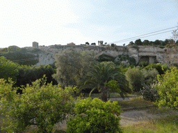 The Latomia del Paradiso quarry at the Parco Archeologico della Neapolis park, viewed from the Viale Paradiso street