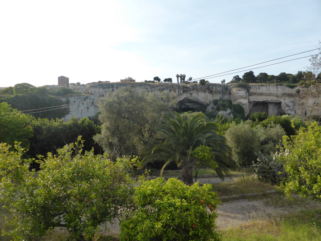 The Latomia del Paradiso quarry at the Parco Archeologico della Neapolis park, viewed from the Viale Paradiso street