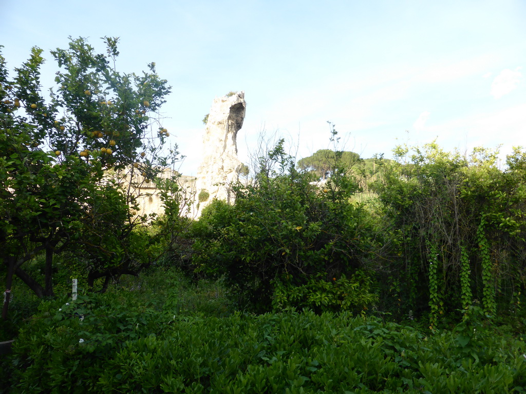 Large rock at the Latomia del Paradiso quarry at the Parco Archeologico della Neapolis park