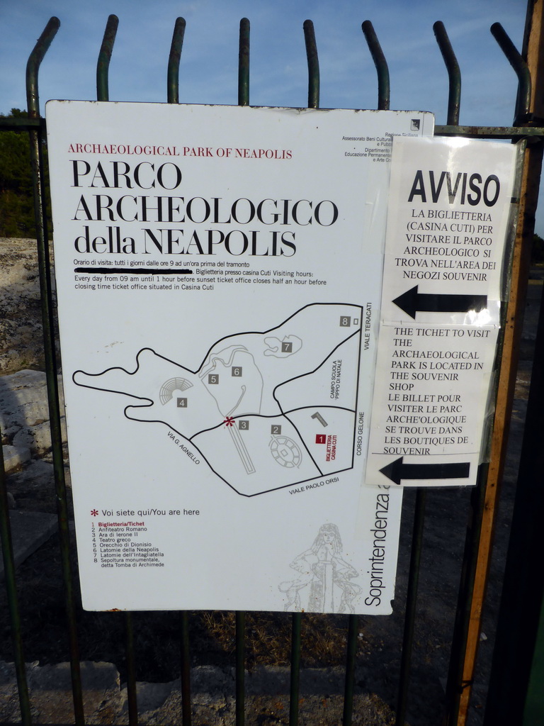 Map of the Parco Archeologico della Neapolis park at the Viale Paradiso street