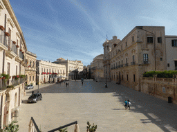 The Piazza Duomo square with the Duomo di Siracusa cathedral and the Archbisshop`s See, viewed from the balcony of the Palazzo Borgia del Casale palace