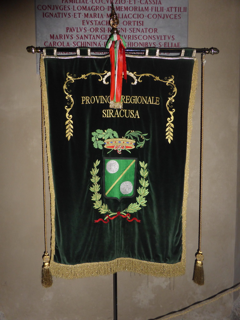 Banner of the Province of Syracuse at the right aisle Duomo di Siracusa cathedral