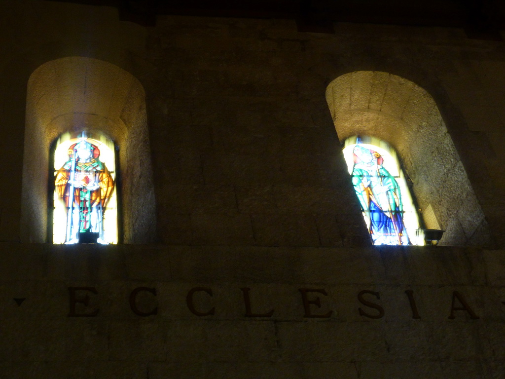 Stained glass windows at the nave of the Duomo di Siracusa cathedral