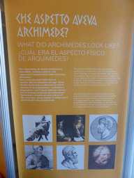 Information on the looks of Archimedes at the Museo di Archimede museum