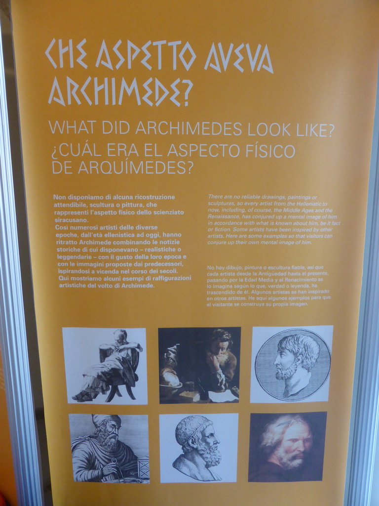 Information on the looks of Archimedes at the Museo di Archimede museum