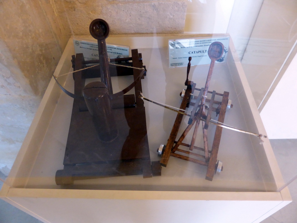 Scale models of catapults at the Museo di Archimede museum