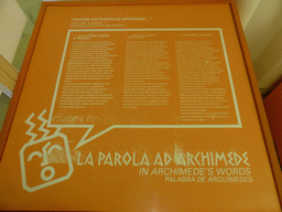 Information on Archimedes` words at the Museo di Archimede museum