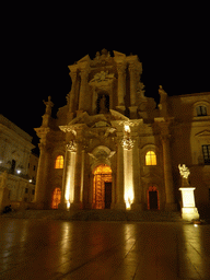Front of the Duomo di Siracusa cathedral at the Piazza Duomo square, by night