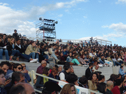 Grandstand of the Greek Theatre at the Parco Archeologico della Neapolis park, shortly before the play `Agamemnon` by Aeschylus