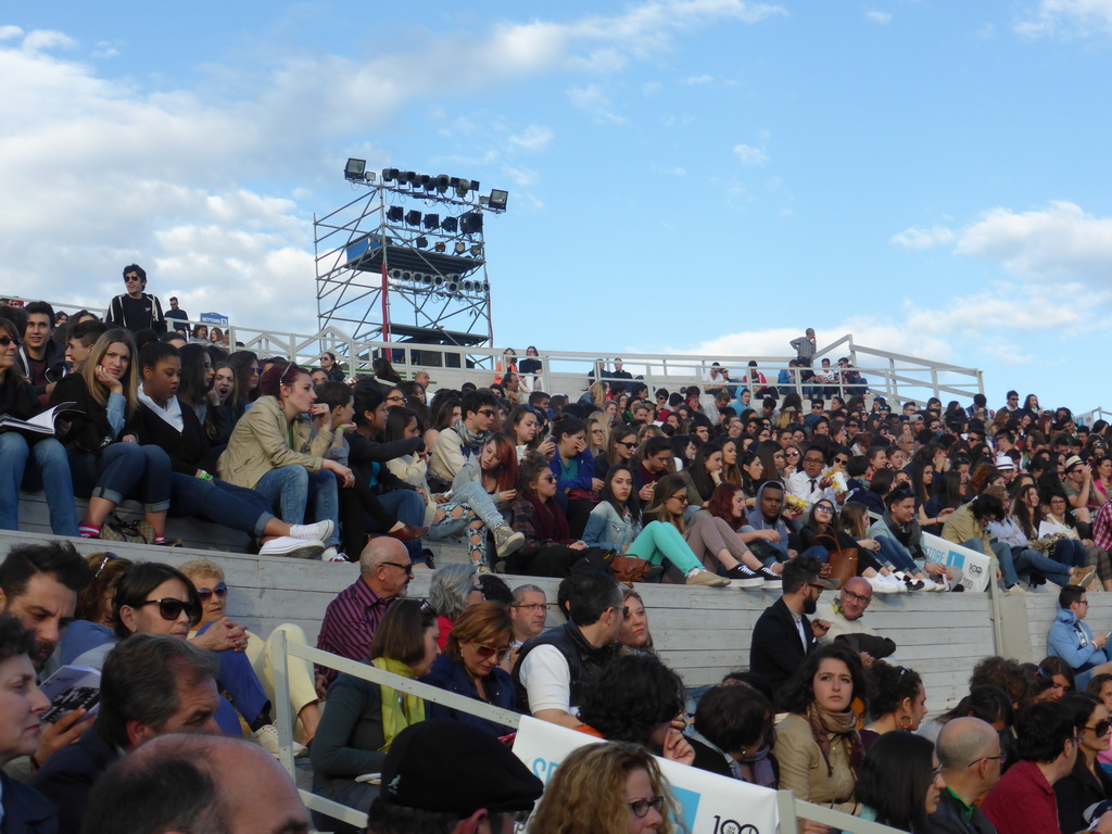 Grandstand of the Greek Theatre at the Parco Archeologico della Neapolis park, shortly before the play `Agamemnon` by Aeschylus