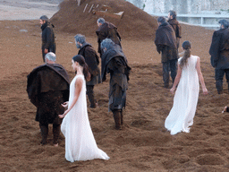 Chorus and female dancers at the stage of the Greek Theatre at the Parco Archeologico della Neapolis park, during the play `Agamemnon` by Aeschylus