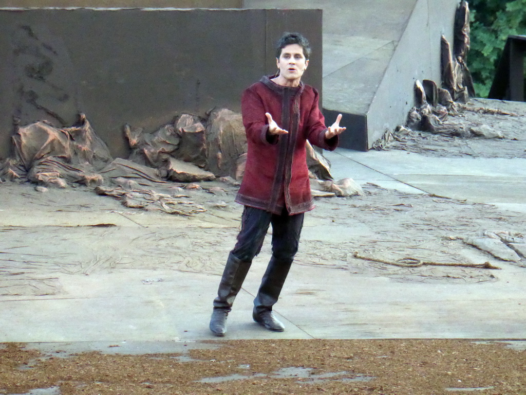 Herald at the stage of the Greek Theatre at the Parco Archeologico della Neapolis park, during the play `Agamemnon` by Aeschylus