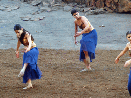 Female dancers at the stage of the Greek Theatre at the Parco Archeologico della Neapolis park, during the play `Agamemnon` by Aeschylus