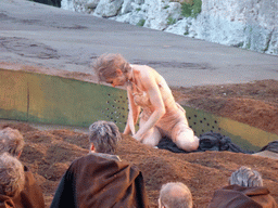 Cassandra at the stage of the Greek Theatre at the Parco Archeologico della Neapolis park, during the play `Agamemnon` by Aeschylus