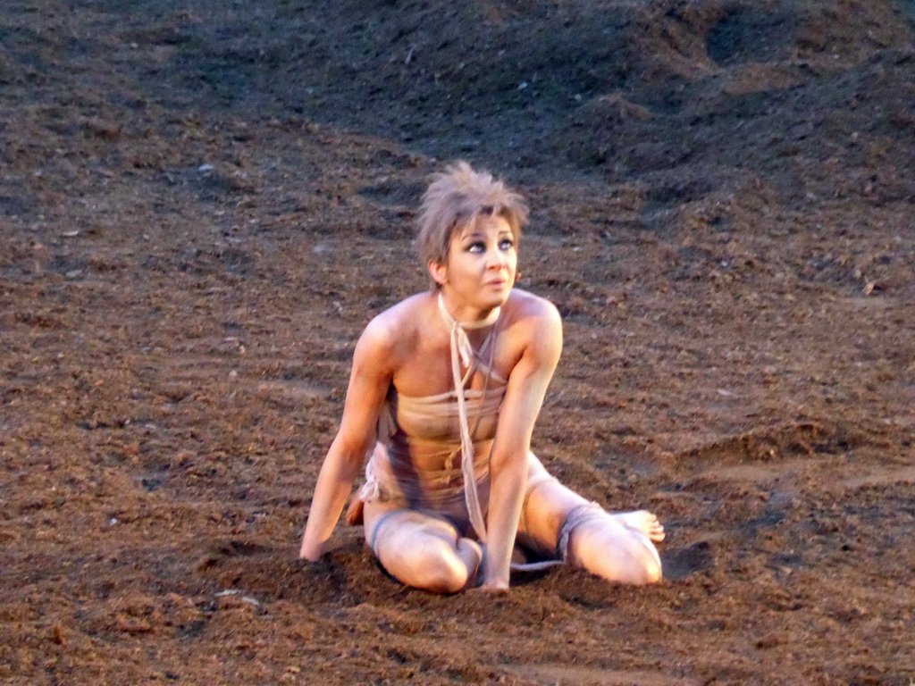 Cassandra at the stage of the Greek Theatre at the Parco Archeologico della Neapolis park, during the play `Agamemnon` by Aeschylus