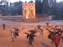 Chorus and Cassandra at the gates of Argos at the stage of the Greek Theatre at the Parco Archeologico della Neapolis park, during the play `Agamemnon` by Aeschylus