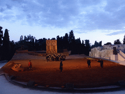 Chorus and herald at the stage of the Greek Theatre at the Parco Archeologico della Neapolis park, during the play `Agamemnon` by Aeschylus