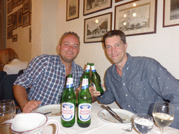 Tim and a course participant having beers at the Trattoria Archimede restaurant at the Via Mario Gemmellaro street