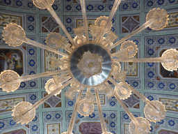 Chandeleer and ceiling of the Hall of Amore and Psyche at the Palazzo Borgia del Casale palace