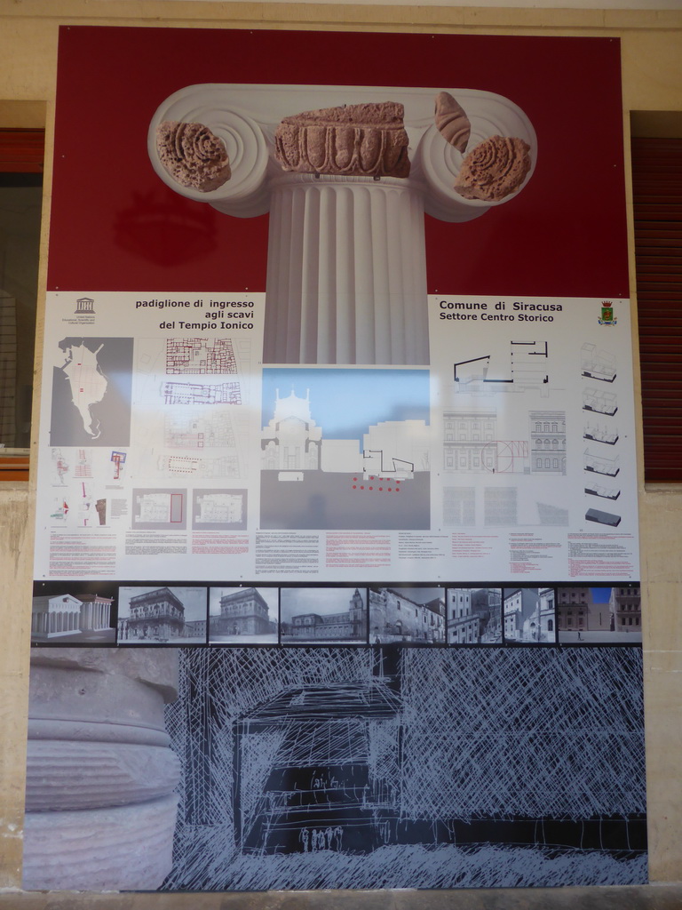 Information on the entrance pavilion to the Tempio Ionico temple near the Piazza Minerva square