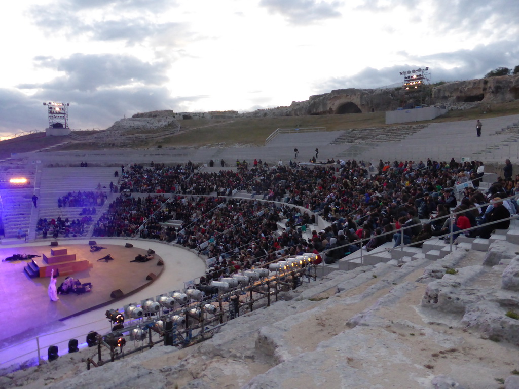 The Greek Theatre at the Parco Archeologico della Neapolis park, during the plays `Choephori` and `Eumenides` by Aeschylus, at sunset