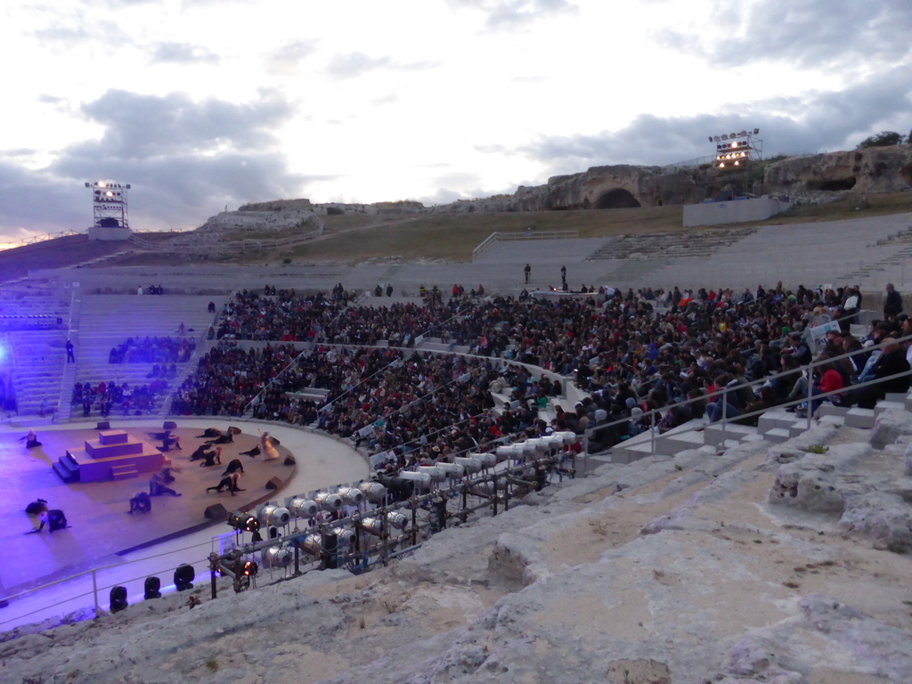 The Greek Theatre at the Parco Archeologico della Neapolis park, during the plays `Choephori` and `Eumenides` by Aeschylus, at sunset