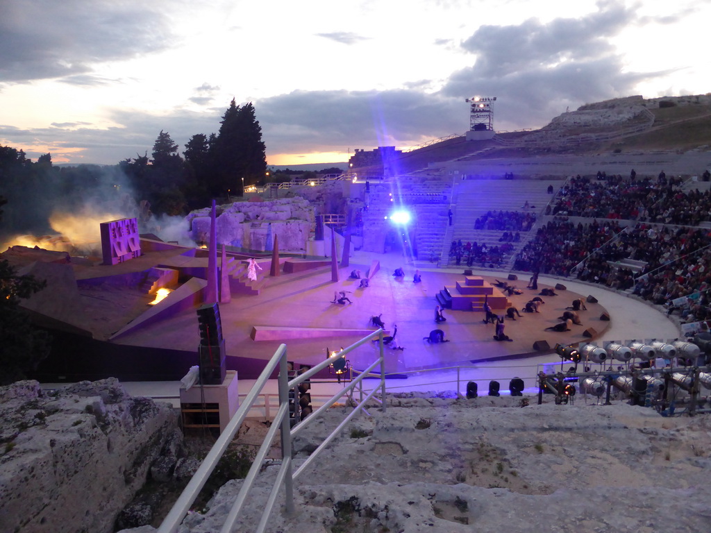 The Greek Theatre at the Parco Archeologico della Neapolis park, during the plays `Choephori` and `Eumenides` by Aeschylus, at sunset