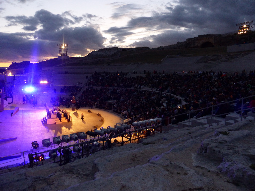 The Greek Theatre at the Parco Archeologico della Neapolis park, during the plays `Choephori` and `Eumenides` by Aeschylus, at sunset