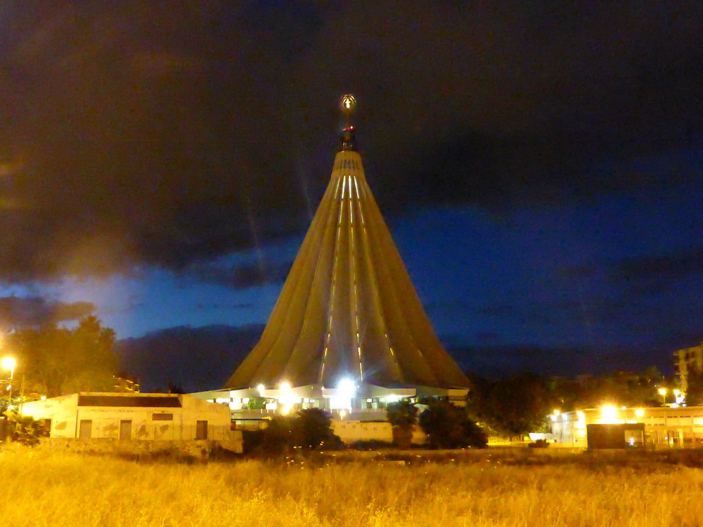 The Santuario della Madonna delle Lacrime church, by night