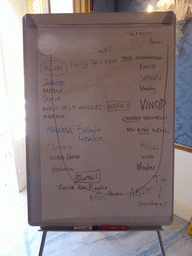 Whiteboard with the names of the course participants, at the Hall of Amore and Psyche at the Palazzo Borgia del Casale palace