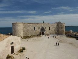 Main building and outer square of the Castello Maniace castle, viewed from the outer wall