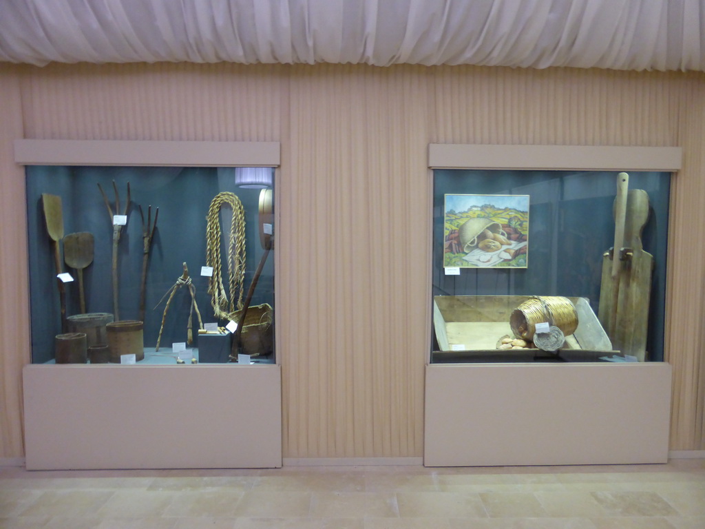 Tools and painting at an exhibition room at the Castello Maniace castle