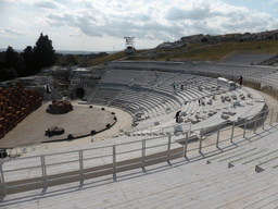 The Greek Theatre at the Parco Archeologico della Neapolis park, with the stage being prepared for the play `The Wasps` by Aristophanes