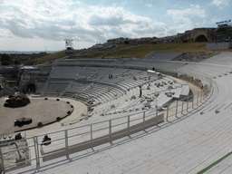 The Greek Theatre at the Parco Archeologico della Neapolis park, with the stage being prepared for the play `The Wasps` by Aristophanes