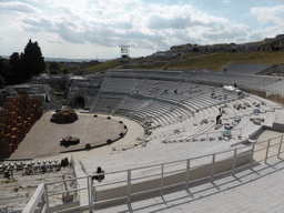 The Greek Theatre at the Parco Archeologico della Neapolis park, with the stage being prepared for the play `The Wasps` by Aristophanes