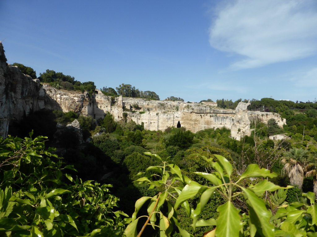 The Latomia del Paradiso quarry at the Parco Archeologico della Neapolis park, viewed from the back side of the Greek Theatre