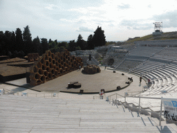 The Greek Theatre at the Parco Archeologico della Neapolis park, with the stage being prepared for the play `The Wasps` by Aristophanes