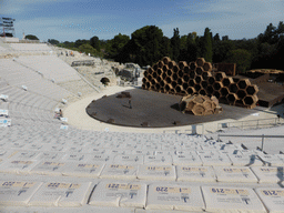 The Greek Theatre at the Parco Archeologico della Neapolis park, with the stage being prepared for the play `The Wasps` by Aristophanes