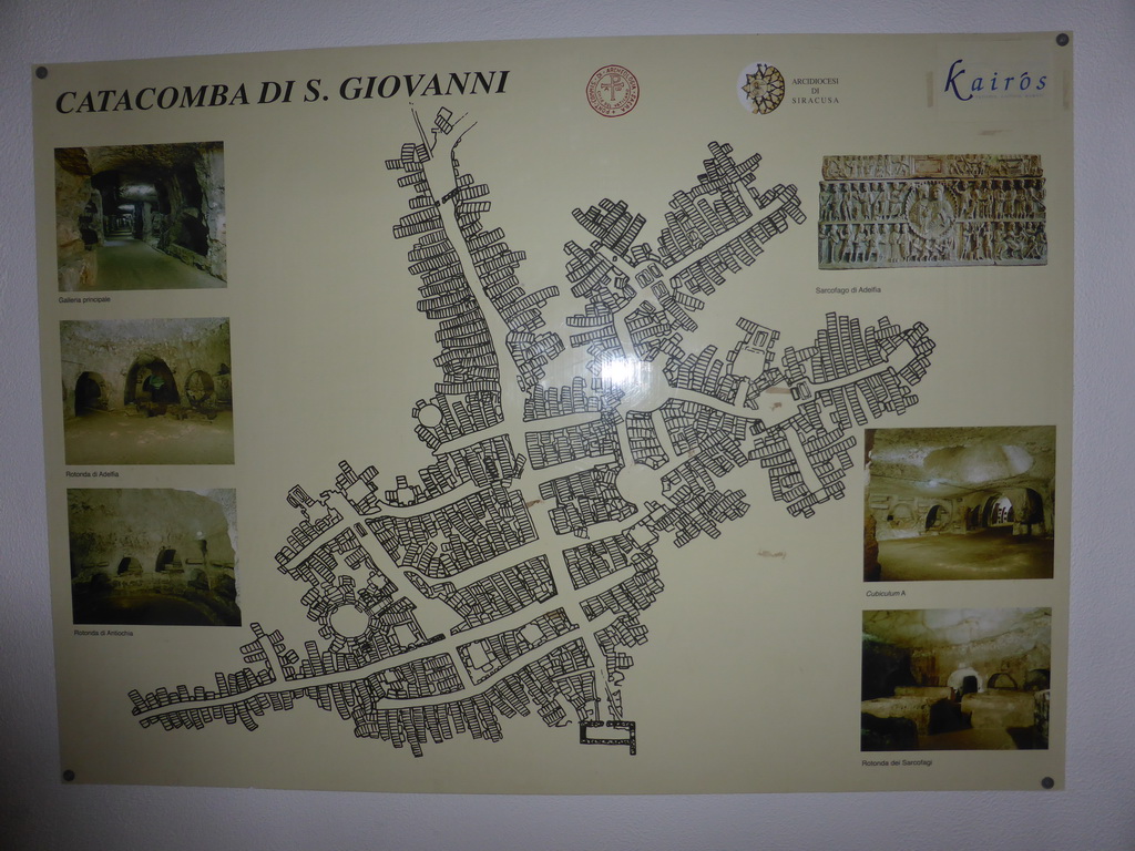 Map and photographs of the Catacombs of San Giovanni, at the entrance building