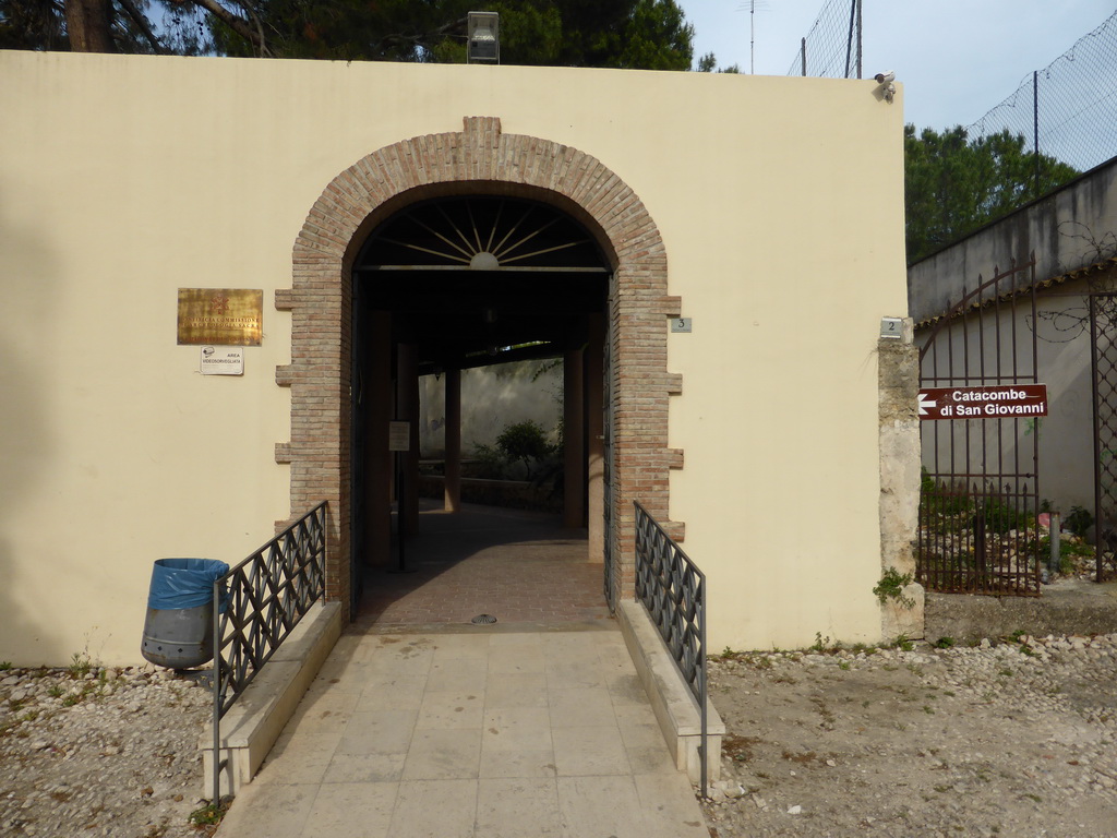 Entrance to the courtyard in front of the entrance building of the Catacombs of San Giovanni