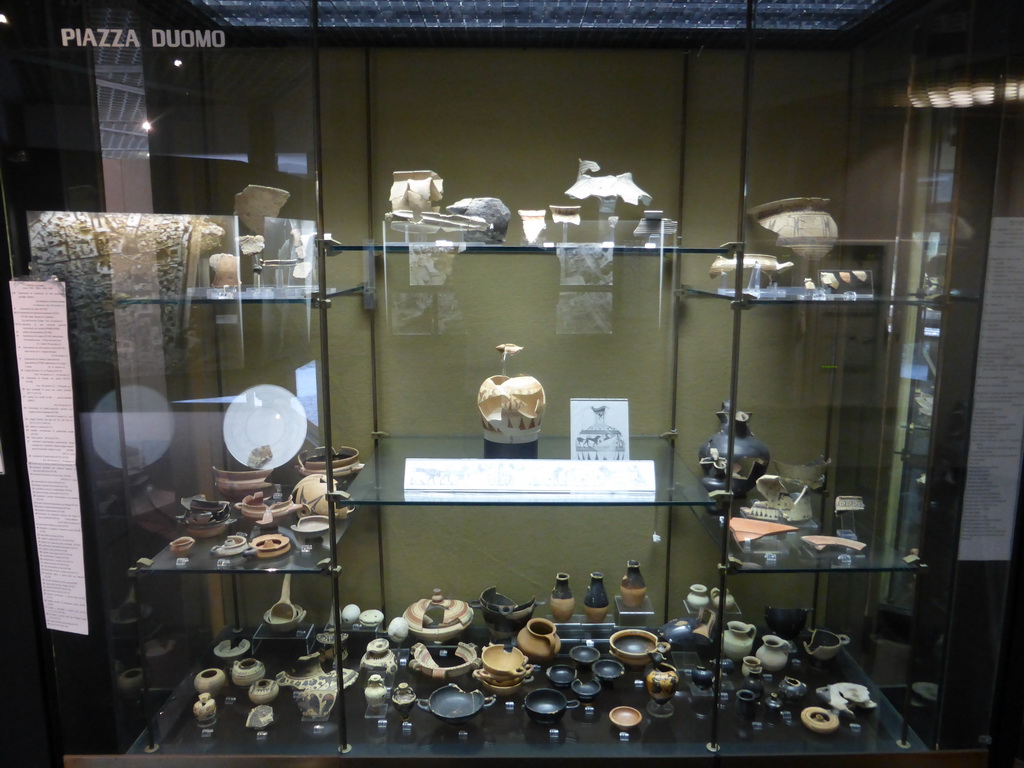 Pottery from the Piazza Duomo square at Ortygia, at the ground floor of the Paolo Orsi Archaeological Museum