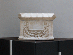 Funerary marble vessel from the Tomb of Archimedes at the Parco Archeologico della Neapolis park, at the upper floor of the Paolo Orsi Archaeological Museum