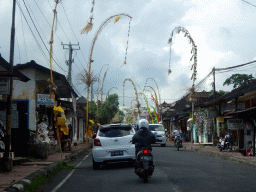 Decorations over the Jalan Raya Tegalalang street, viewed from the taxi