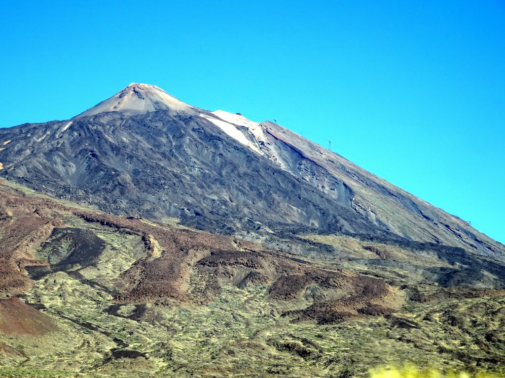 Mount Teide, viewed from the rental car on the TF-21 road on the southwest side of the Teide National Park