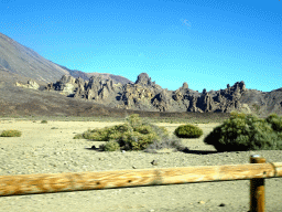 The Roques de García rocks, viewed from the rental car on the TF-21 road on the south side of the Teide National Park