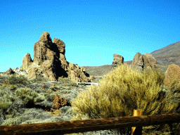 The Roques de García rocks, viewed from the rental car on the TF-21 road on the south side of the Teide National Park