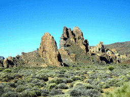 The Roques de García rocks, viewed from the rental car on the TF-21 road on the south side of the Teide National Park